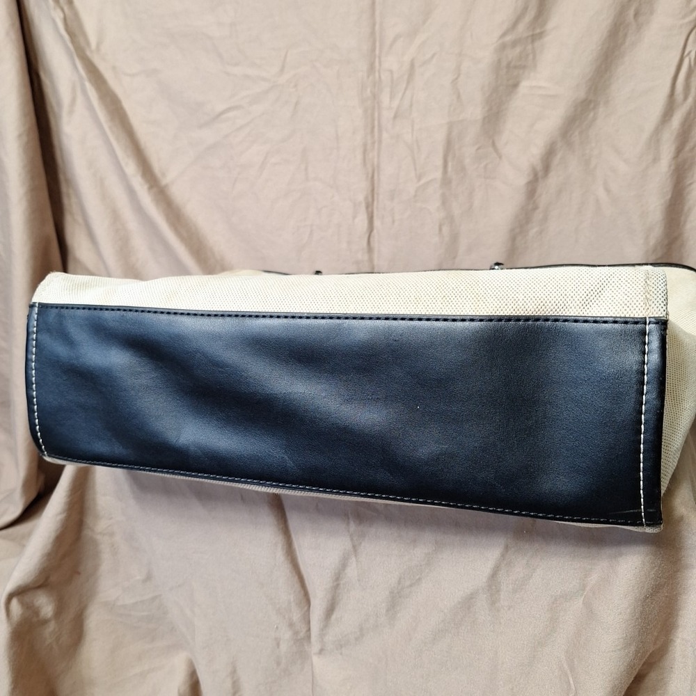 Vintage Guess Canvas Tote w Chain Handles 90s Retro Large Y2K Black Trim Metal - Picture 6 of 16